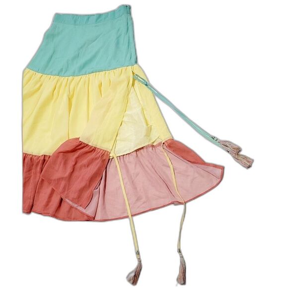 Chicwish M Skirt Love Me More Light Multicolor Block Color Midi Tiered - Picture 4 of 6